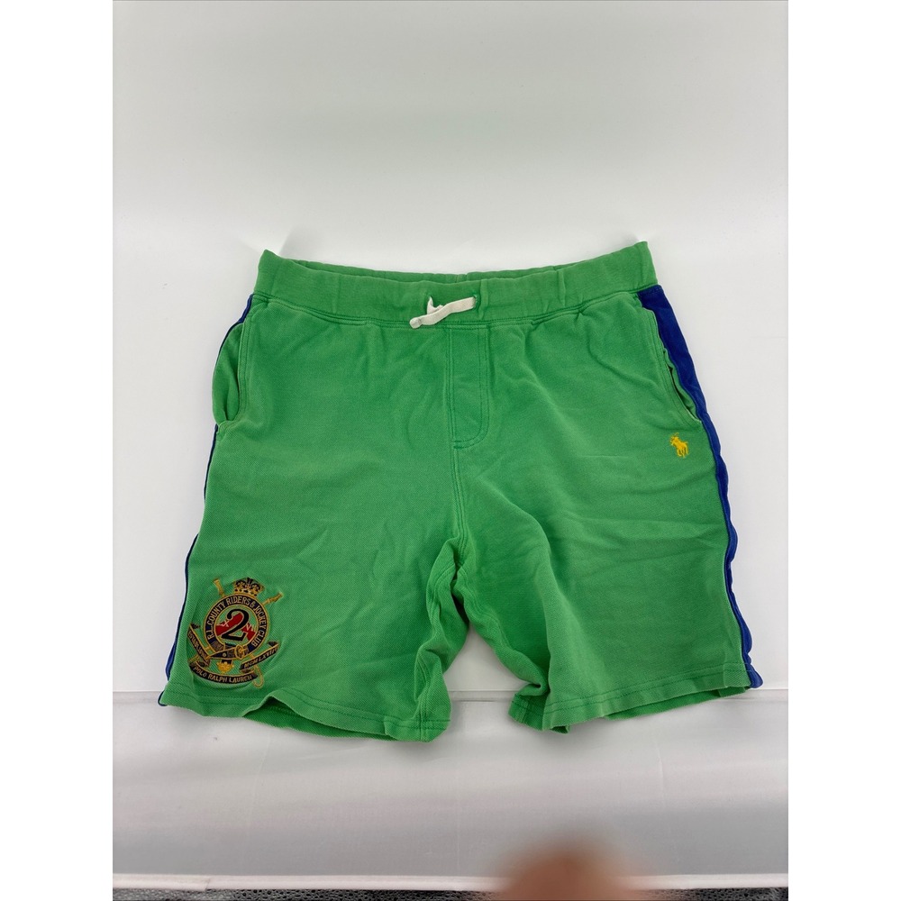 Vintage Polo Ralph Lauren Shorts Kids M 10-12 Green Blue Crest Pony Mesh Pique - Picture 7 of 7
